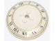 Lego part: Dish 6 x 6 Inverted (Radar) - Solid Studs with Clock Face with Black Roman Numerals and Gold Border Pattern