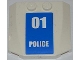 Part No: 45677pb015  Name: Wedge 4 x 4 x 2/3 Triple Curved with White '01 POLICE' on Blue Background Pattern (Sticker) - Set 7744