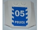 Part No: 45677pb050  Name: Wedge 4 x 4 x 2/3 Triple Curved with Blue and White Danger Stripes and White '05 POLICE' on Blue Background Pattern (Sticker) - Set 3648