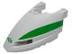 Part No: 45706pb01  Name: Train Front 6 x 10 x 3 2/3 Triple Curved with Green Stripe and Train Logo Pattern