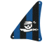 Lot ID: 470857538  Part No: 48008  Name: Cloth Sail Triangular 15 x 22 with Skull with Bandana and Cutlass on Black and Blue Stripes Background Pattern