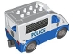 Part No: 58234c05pb01  Name: Duplo Van Rounded Windshield with Black Wheels and Blue Base with 'POLICE' Pattern - WITH Rear Door