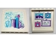 Part No: 59349pb228  Name: White Panel 1 x 6 x 5 with City Skyline on Outside and 4 Hanging Pictures of Mountains, Flower, Wave and Cat on Inside Pattern (Sticker) - Set 41336