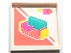 Lego part: Panel 1 x 6 x 5 with Furniture Shop Poster with Coral, Magenta, Yellow and Dark Turquoise Couch Pattern (Sticker) - Set 41732