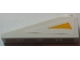 Part No: 60477pb011L  Name: Slope 18 4 x 1 with Bright Light Orange Triangle on White Background Pattern Model Left Side (Sticker) - Set 75021