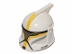 Part No: 61189pb14  Name: Minifigure, Headgear Helmet SW Clone Trooper with Holes, Yellow Markings and Silver Visor Pattern (Clone Trooper Commander)