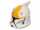 Part No: 61189pb15  Name: Minifigure, Headgear Helmet SW Clone Trooper with Holes, Bright Light Orange Markings, and Black Visor Pattern (Clone Pilot)
