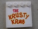 Part No: 6179pb010  Name: Tile, Modified 4 x 4 with Studs on Edge with 'THE KRUSTY KRAB' Pattern (Sticker) - Set 3825