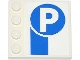 Part No: 6179pb068  Name: Tile, Modified 4 x 4 with Studs on Edge with Thick Blue Stripe and Capital Letter P in Circle Pattern (Sticker) - Set 4207