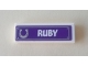 Part No: 63864pb120  Name: Tile 1 x 3 with Horseshoe and 'RUBY' on Dark Purple Background Pattern (Sticker) - Set 41057