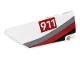 Part No: 64392pb031  Name: Technic, Panel Fairing #17 Large Smooth, Side A with White '911' on Red Rectangle and Gray, Red and Black Curved Stripes Pattern (Sticker) - Set 42096