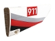 Part No: 64682pb031  Name: Technic, Panel Fairing #18 Large Smooth, Side B with White '911' on Red Rectangle and Gray, Red and Black Curved Stripes Pattern (Sticker) - Set 42096
