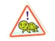 Lot ID: 375909855  Part No: 65676pb004  Name: Road Sign 2 x 2 Triangle with Open O Clip with Lime Turtle and Exclamation Mark with Coral Border Pattern (Sticker) - Set 41697