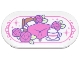 Part No: 66857pb057  Name: Tile, Round 2 x 4 Oval with Dark Pink Bed, Roses, Sparkles and Striped Tea Cup Pattern