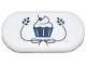 Part No: 66857pb096  Name: Tile, Round 2 x 4 Oval with Sign with Dark Blue Cupcake and Bow with Leaves Pattern (Sticker) - Set 42670