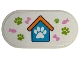 Part No: 66857pb097  Name: Tile, Round 2 x 4 Oval with Medium Azure and Orange Pet House, Lime Paw Prints and Bright Pink Bones and Fish Pattern (Sticker) - Set 41718