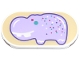 Part No: 66857pb107  Name: Tile, Round 2 x 4 Oval with Lavender and Dark Purple Hippopotamus with White Smile and Teeth and Dark Turquoise and Magenta Spots on Tan Background Pattern