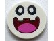 Part No: 67095pb004  Name: Tile, Round 3 x 3 with Black Eyes and Dark Red Open Mouth Smile with Dark Pink Tongue Pattern (Super Mario Peepa Face)