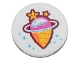 Part No: 67095pb007  Name: Tile, Round 3 x 3 with Ice Cream Cone, Orbit, Stars and Sparkles (Ice Planet Ice Cream Shop Logo) Pattern (Sticker) - Set 71741