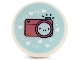 Part No: 67095pb043  Name: Tile, Round 3 x 3 with Dark Pink Camera with Face and Hearts on Light Aqua Background Pattern (Sticker) - Set 41450