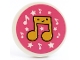 Part No: 67095pb044  Name: Tile, Round 3 x 3 with Yellow Music Notes with Face and Stars on Dark Pink Background Pattern (Sticker) - Set 41450