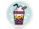 Part No: 67095pb046  Name: Tile, Round 3 x 3 with Bubble Tea with Cream, Straw, Flowers, Hearts and Dots on Light Aqua Background Pattern (Sticker) - Set 41450