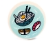 Part No: 67095pb047  Name: Tile, Round 3 x 3 with Sushi, Ramen Noodles and Chopsticks in Bowl on Light Aqua Background Pattern (Sticker) - Set 41450