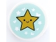 Part No: 67095pb050  Name: Tile, Round 3 x 3 with Yellow Star with Face, Hearts and Stars on Light Aqua Background Pattern (Sticker) - Set 41450