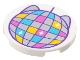 Lego part: Tile, Round 3 x 3 with Dark Purple Disco Ball with Silver, Medium Azure, Dark Pink and Yellow Sections, Sparkles and Cat Ears Pattern