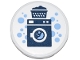 Part No: 67095pb095  Name: Tile, Round 3 x 3 with Laundromat Plaque with Dark Blue Washing Machine and Laundry Basket, Bright Light Blue Bubbles Pattern (Sticker) - Set 42670