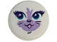 Part No: 67095pb097  Name: Tile, Round 3 x 3 with Cat Face with Dark Turqoise Eyes, Medium Lavender Muzzle, Bright Pink Tongue Pattern (Sticker) - Set 41718