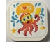 Part No: 68869pb019  Name: Tile, Modified 4 x 4 with Rounded Corners and 4 Feet with Coral Octopus with Yellow Mask and Popsicle, Medium Azure Water Splashes Pattern (Sticker) - Set 41720