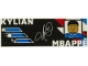 Part No: 69729pb247  Name: Tile 2 x 6 with White 'KYLIAN MBAPPÉ' and Signature, Blue and Red Portrait and French Flag Colors on Black Background Pattern {MBAPPE}