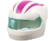 Part No: 7071pb15  Name: Minifigure, Headgear Helmet Formula 1 with Molded Trans-Light Blue Visor and Printed Magenta Stripes Pattern