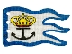 Part No: 71309  Name: Cloth Flag 8 x 5 Wave with Blue Border, Yellow Crown, and Black Anchor Pattern