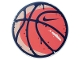 Part No: 7212pb003  Name: Tile, Round 6 x 6 with Coral and Light Nougat Basketball, Dark Blue Grid, Nike Swoosh Logo and Spots Pattern