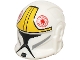 Part No: 7501pb01  Name: Minifigure, Headgear Helmet SW Clone Pilot with Black Visor, Light Bluish Gray Stripes, Red Galactic Republic Logo and Yellow Markings Pattern