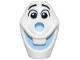 Part No: 77333pb02  Name: Minifigure, Head, Modified Olaf with Hole on Top with Molded Bright Light Blue Mouth and Nose and Printed Black Raised Eyebrows and Eyes with Glints to Right Pattern