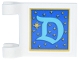 Part No: 80326pb046  Name: Flag 2 x 2 Square with Flared Edge with Medium Azure Stylized Letter D on Blue Background with Gold Stars Pattern (Sticker) - Set 43302