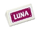 Part No: 85984pb146  Name: Slope 30 1 x 2 x 2/3 with White 'LUNA' on Magenta Background Pattern (Sticker) - Set 41124