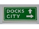 Part No: 87079pb0056  Name: Tile 2 x 4 with 'DOCKS', 'CITY' and White Arrows on Green Background Pattern (Sticker) - Set 8198