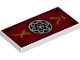 Part No: 87079pb0547  Name: Tile 2 x 4 with Red Background and Ninjago Black with White Flower Medallion Pattern