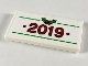 Part No: 87079pb0662  Name: Tile 2 x 4 with Red '2019', Green Lines and Holly with Red Berries Pattern (Sticker) - Set 40337