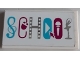 Part No: 87079pb1052  Name: Tile 2 x 4 with Magenta, Medium Azure and Silver 'SCHOOL' Pattern (Sticker) - Set 41134