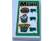Part No: 87079pb1062  Name: Tile 2 x 4 with 'MENU', Burger '250', Soda '100' and Fries '200' Pattern (Sticker) - Set 31104