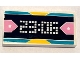 Part No: 87079pb1201  Name: Tile 2 x 4 with Black Screen with White '23:06', Bright Pink Trapezoids with Stars, and Yellow and Medium Azure Border Pattern (Sticker) - Set 41372