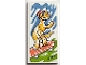 Part No: 87079pb1385  Name: Tile 2 x 4 with Painting of Bright Light Orange Gecko (Popcorn) on Coral Skateboard with 'LIANN' Signature on Dark Azure and Lime Background Pattern (Sticker) - Set 41739