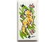 Part No: 87079pb1386  Name: Tile 2 x 4 with Painting of Bright Light Orange Gecko (Popcorn) with Coral Flowers and 'Autumn' Signature on Lime Background Pattern (Sticker) - Set 41739