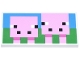 Lego part: Tile 2 x 4 with Pixelated Bright Pink Minecraft Pig and Baby Pig on Green Grass and Dark Azure Sky Background Pattern