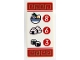 Part No: 87079pb1643  Name: Tile 2 x 4 with Menu, Bowl of Ramen Soup, Onigiri, Sushi Cucumber Maki Rolls, Numbers 8, 6 and 3 on Red Circles and Gold Ornamental Border Pattern (Sticker) - Set 31131